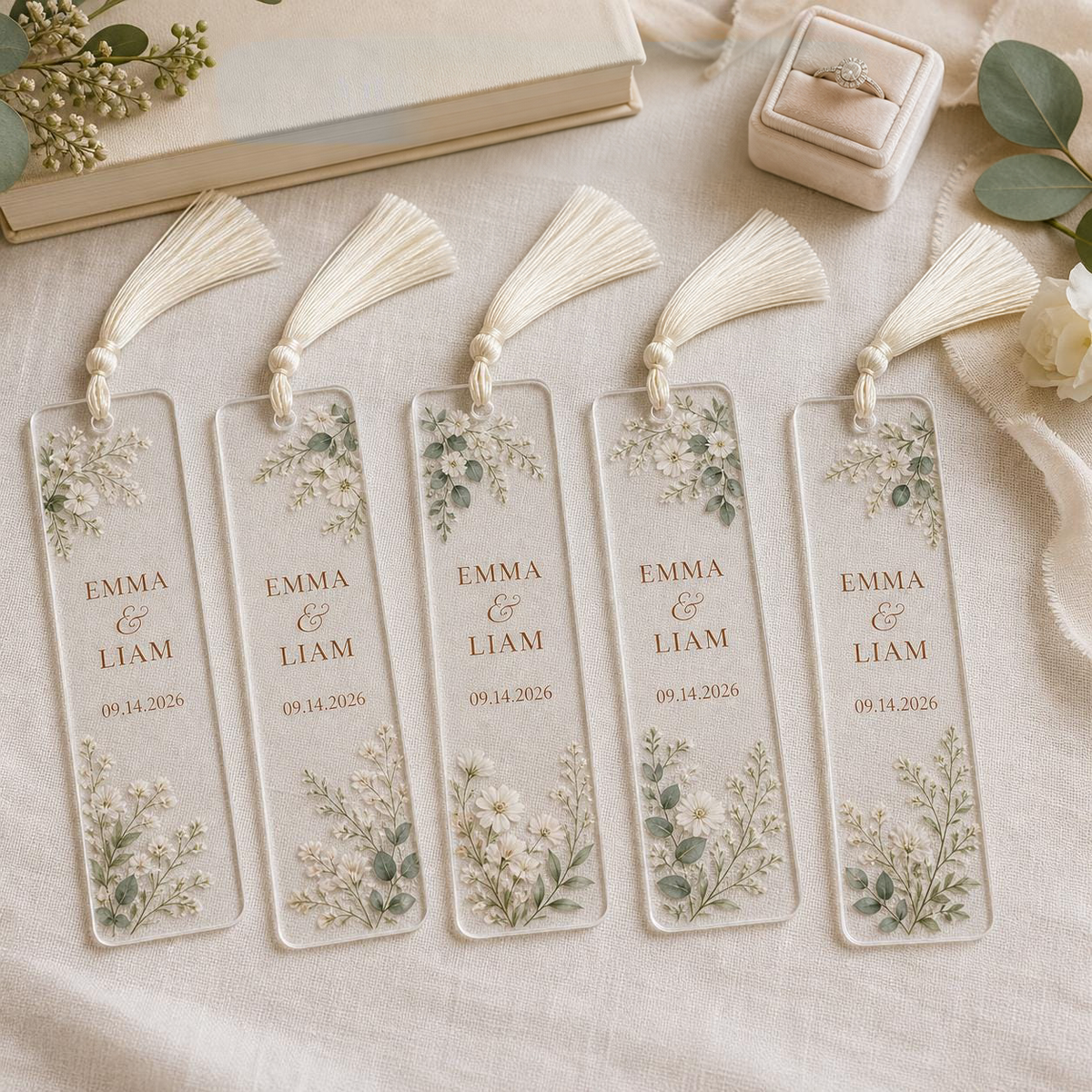Personalized acrylic wedding bookmark favors
