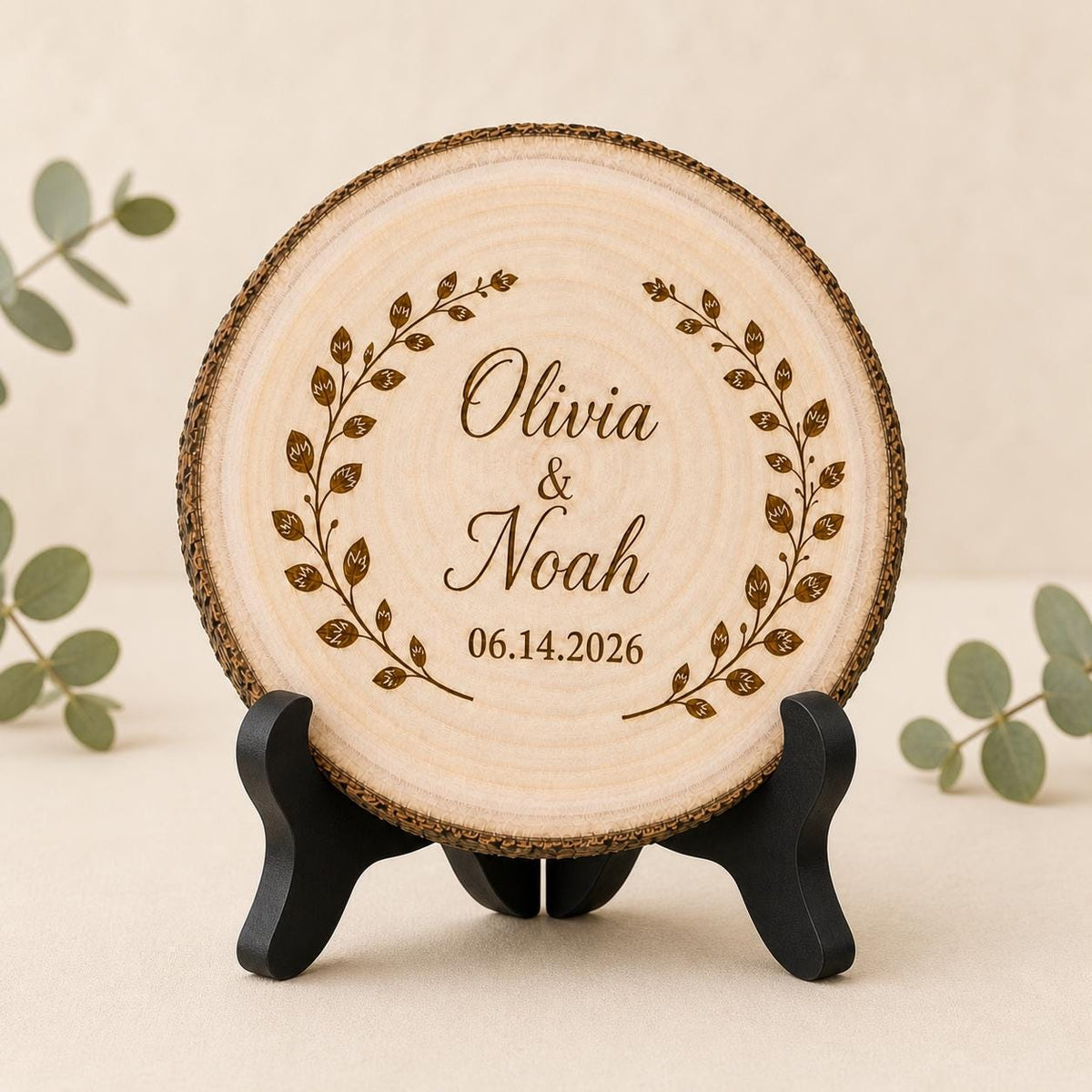 Personalized wedding wood slice keepsake
