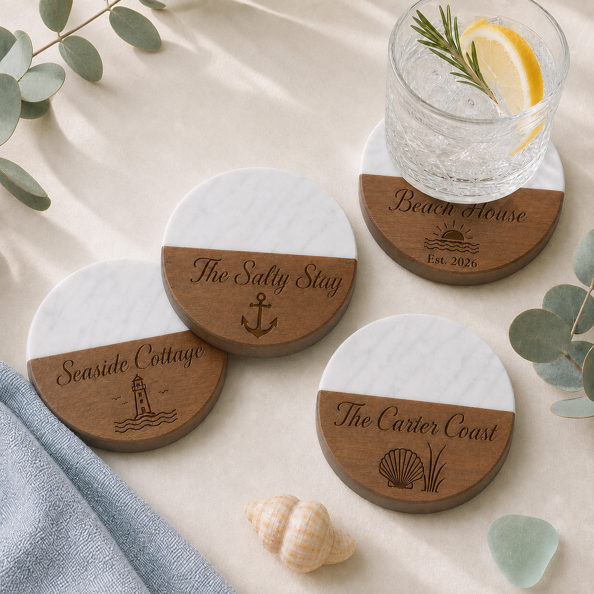 Beach House Marble & Wood Coasters