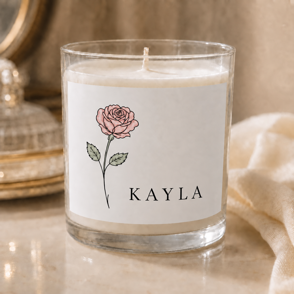 Personalized birth flower candle: thumbnail