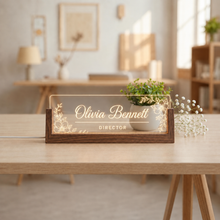 Floral Corner Script LED Desk Nameplate