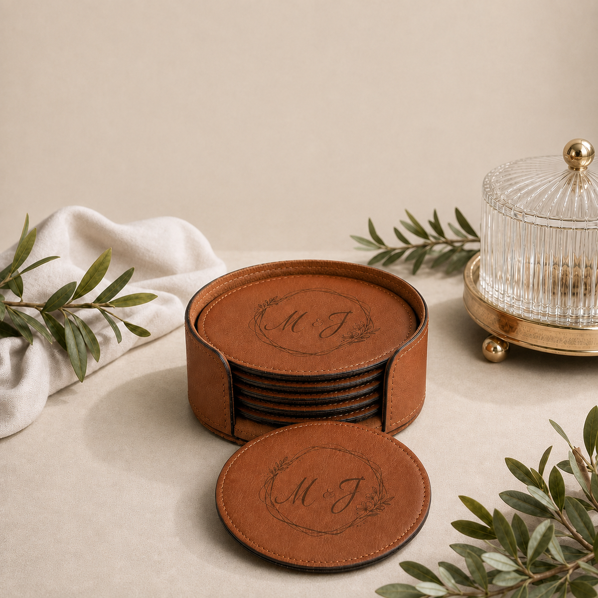 Engraved Leatherette Coaster Set
