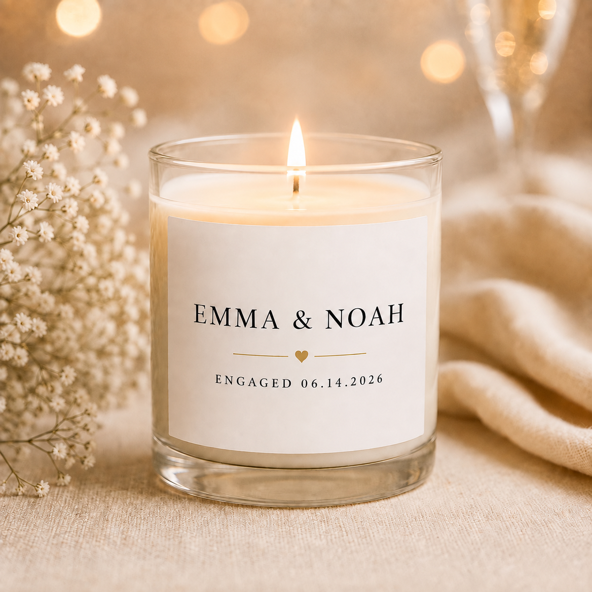Personalized Engagement Candle, Custom Names and Date Gift, 4 oz or 8 oz Couple Gift — hero