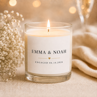 Personalized Engagement Candle, Custom Names and Date Gift, 4 oz or 8 oz Couple Gift — hero