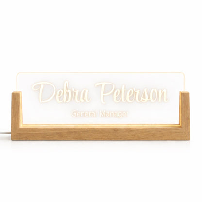 Personalized LED Name Plate, Custom Wooden Base Desk Sign, Lighted Office Name Plate, Coworker or Boss Gift, Arrives in 2 Days
