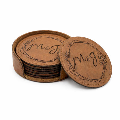 Custom Engraved Leather Coasters Set, Personalized Drink Coasters, Housewarming Gift