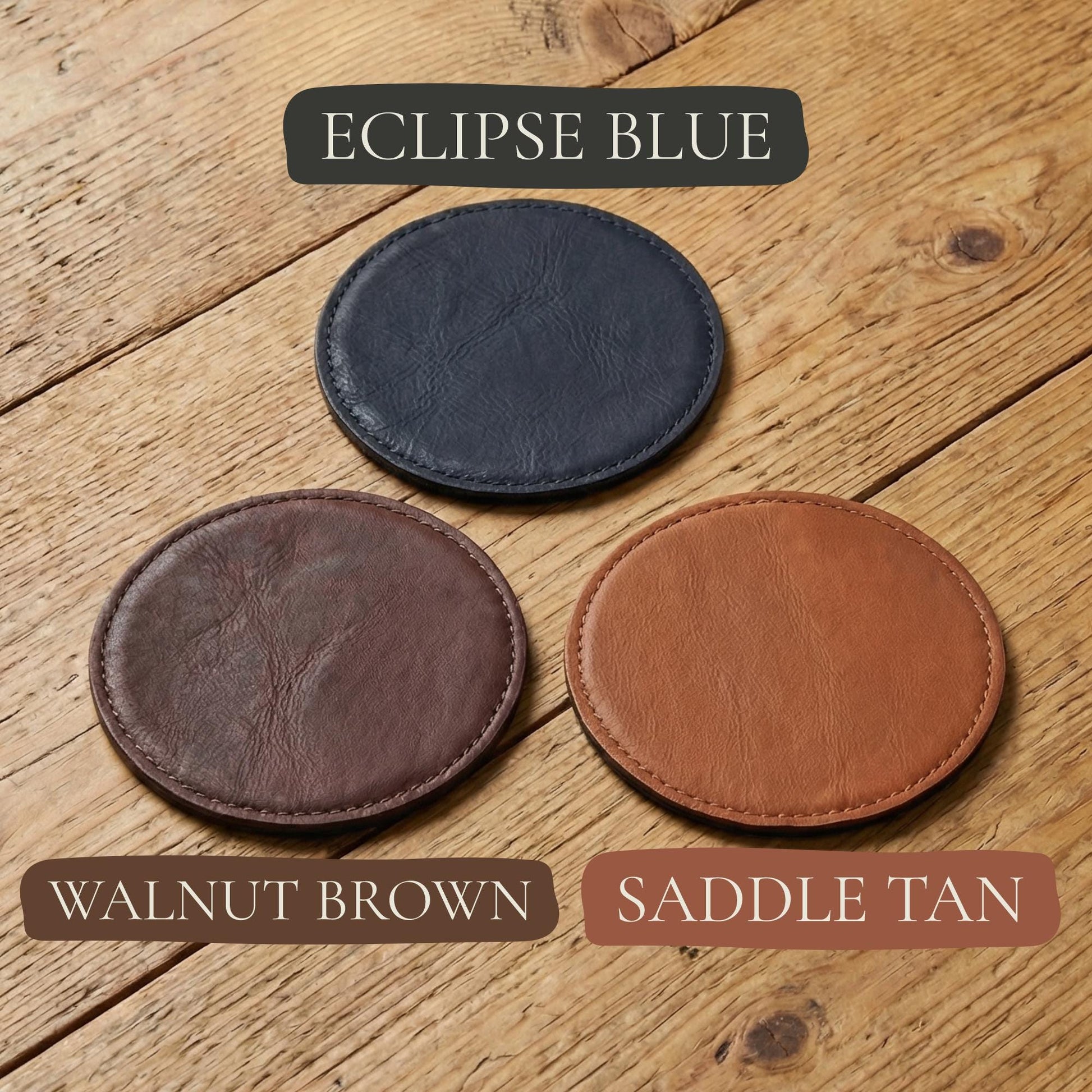Custom Engraved Leather Coasters Set, Personalized Drink Coasters, Housewarming Gift