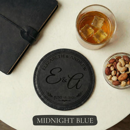 Custom Engraved Leather Coasters Set, Personalized Drink Coasters, Housewarming Gift