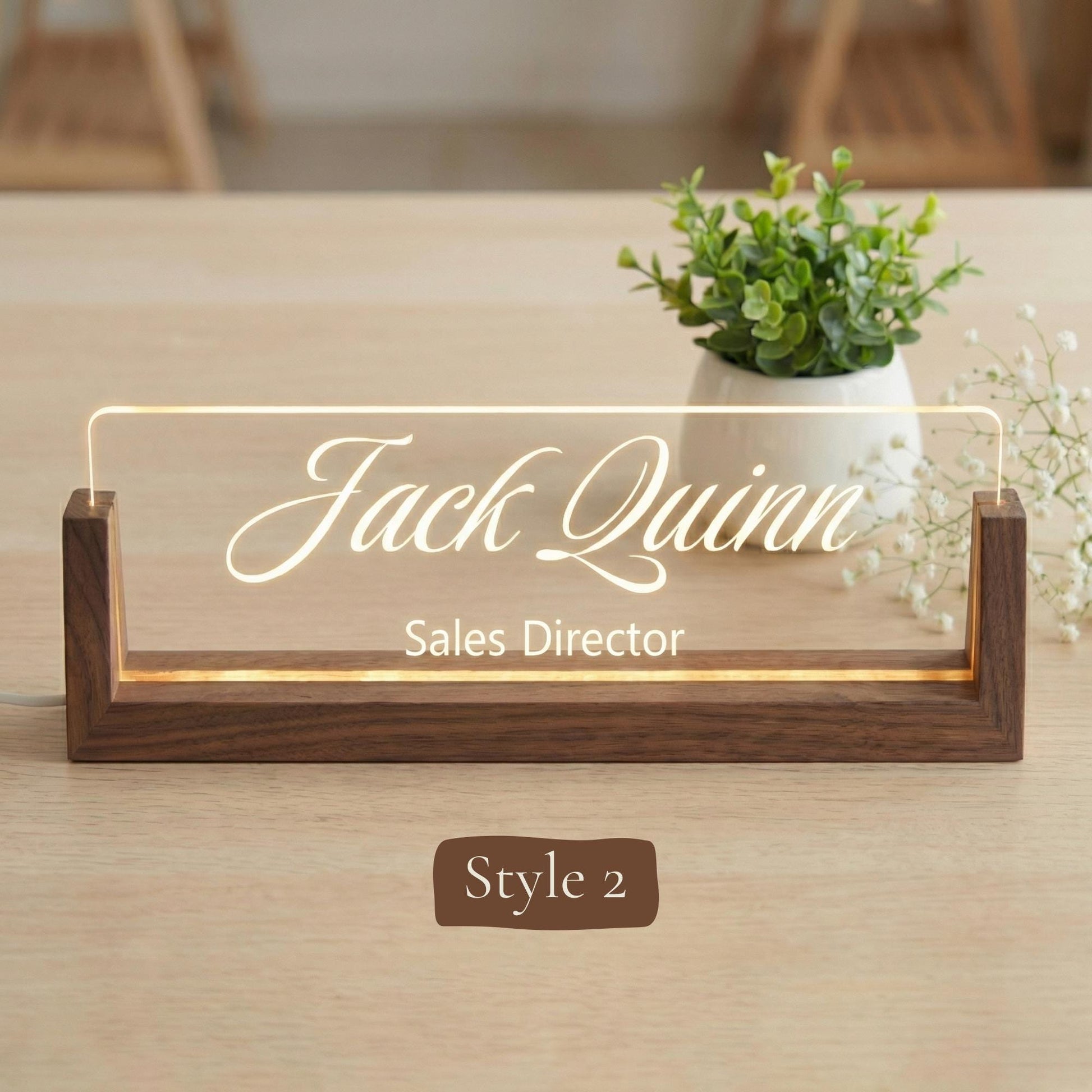 Personalized LED Name Plate, Custom Wooden Base Desk Sign, Lighted Office Name Plate, Coworker or Boss Gift, Arrives in 2 Days