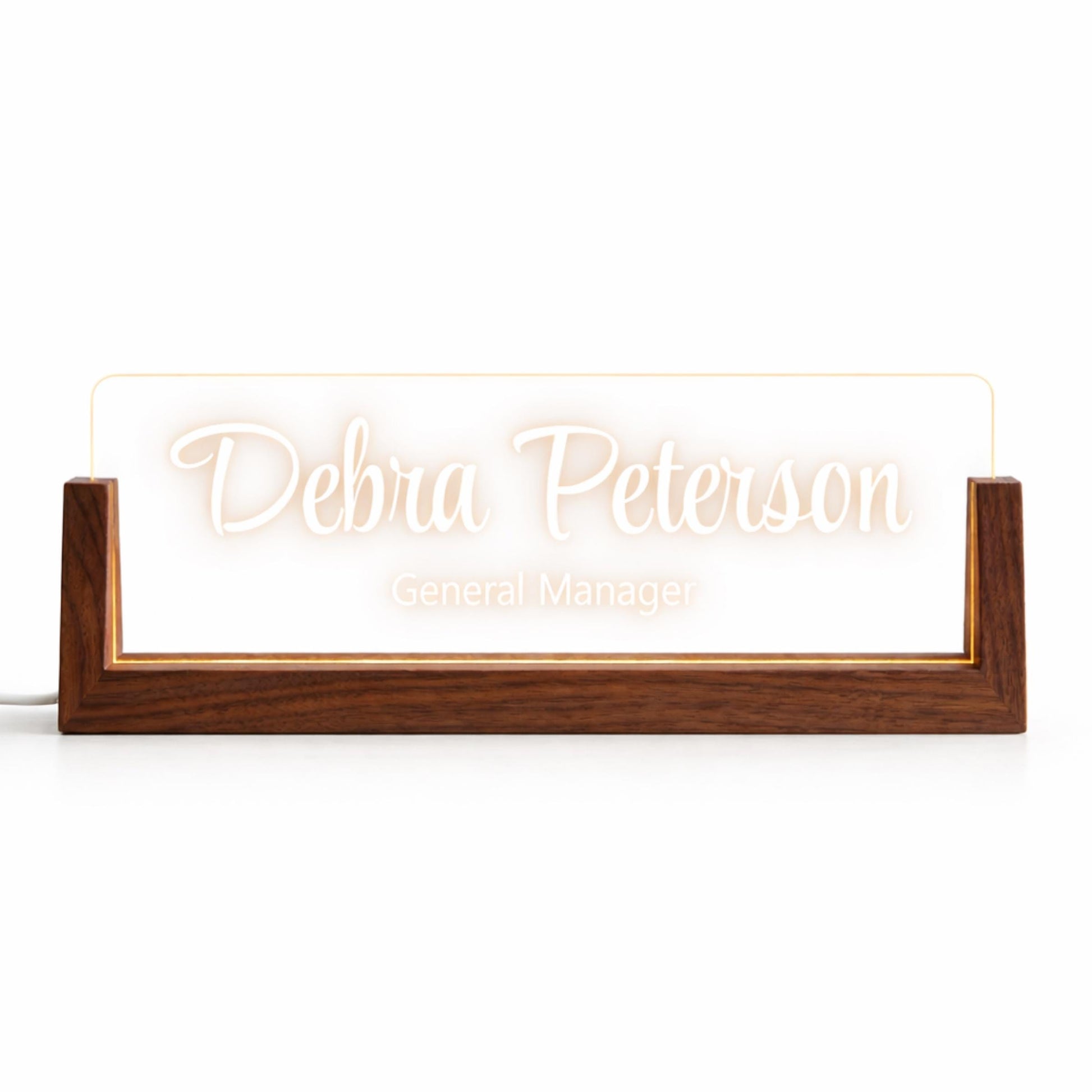 Personalized LED Desk Name Plate, Custom Acrylic Office Sign with Wooden Base (Arrives in 2 Days)