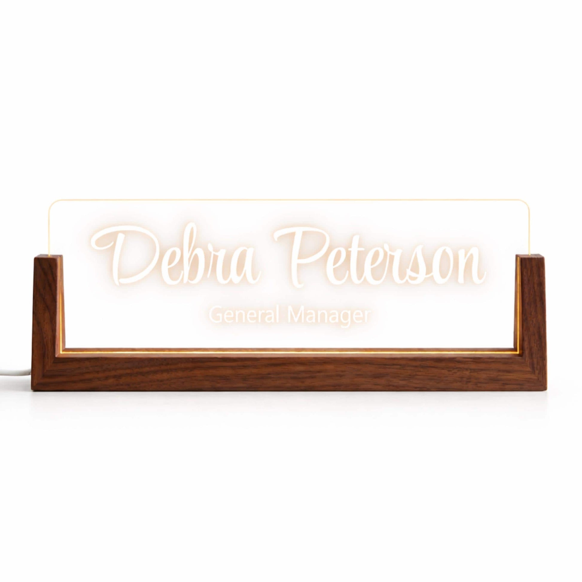 Personalized LED Desk Name Plate, Custom Acrylic Office Sign with Wooden Base (Arrives in 2 Days)