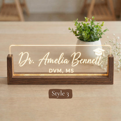 Personalized LED Doctor Name Plate, Walnut or Beech Wood Physician Desk Sign, Medical Office Gift