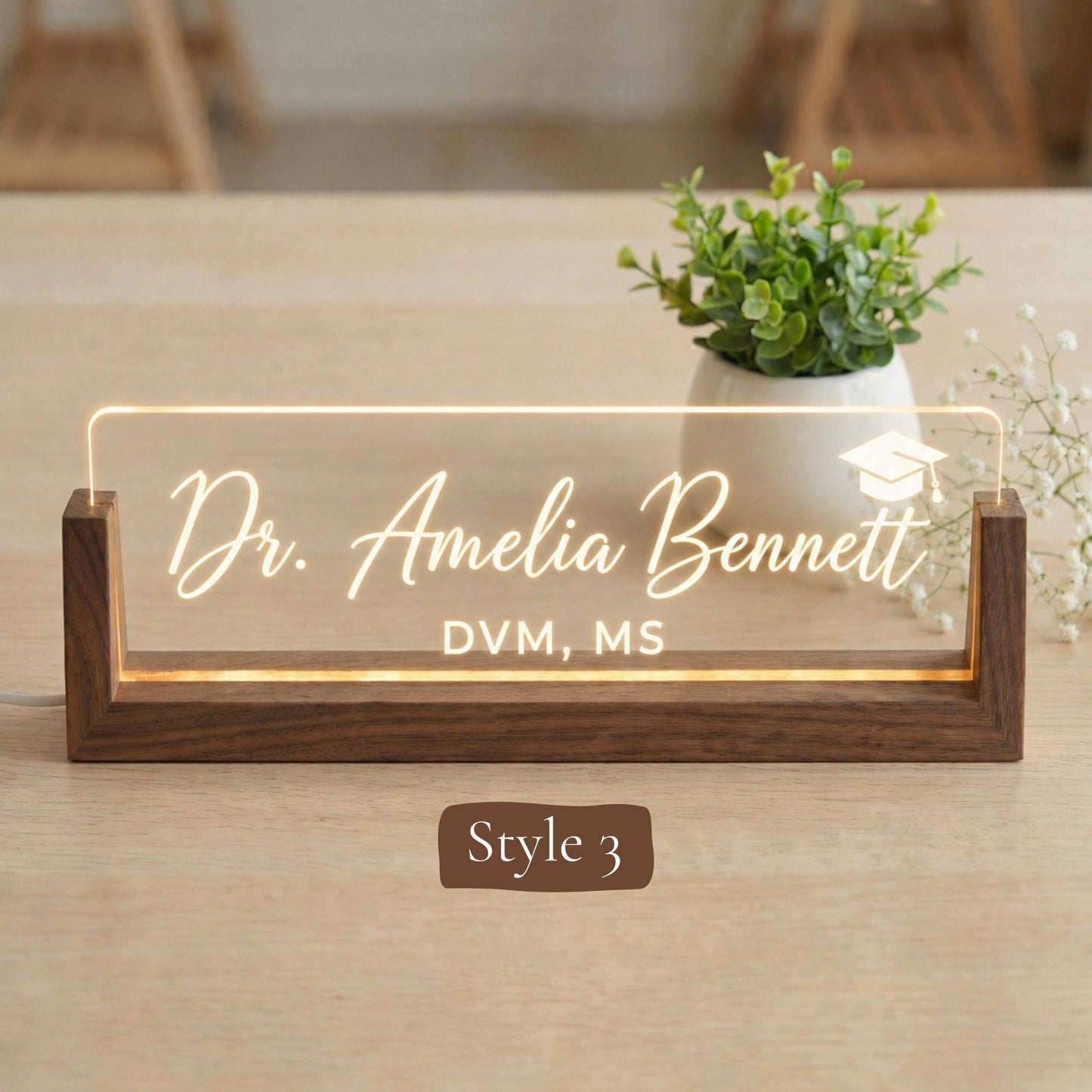 Doctor LED Name Plate, Personalized Doctor Desk Sign, Custom Wooden Base Nameplate, Medical Office Decor, Doctor Gift