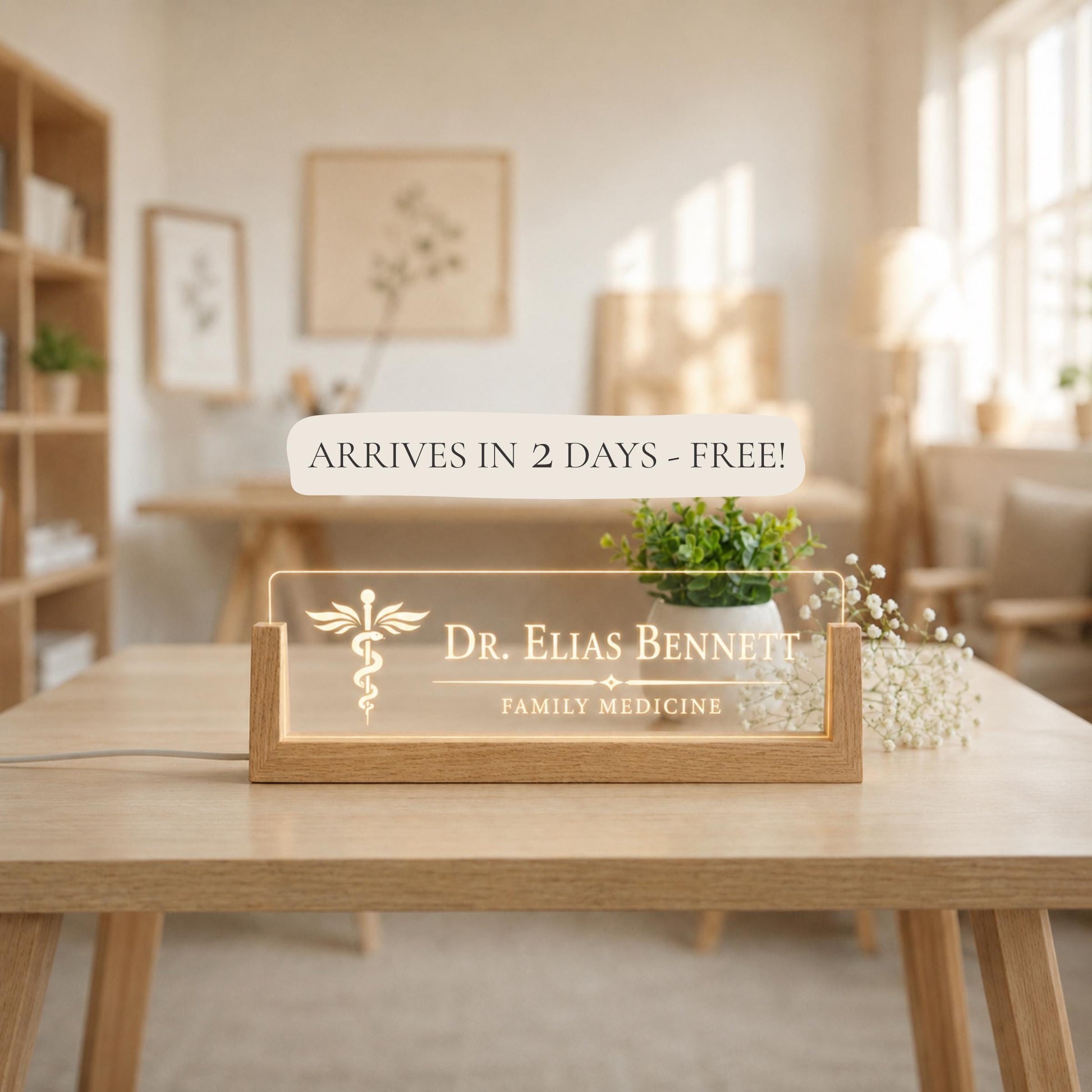 Custom Doctor Desk Sign, Personalized LED Name Plate for Physician, Medical Office Nameplate, Doctor Office Decor
