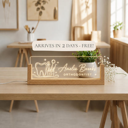 Orthodontist LED Nameplate, Personalized Dental Desk Sign, Custom Ortho Office Decor, Orthodontist Gift