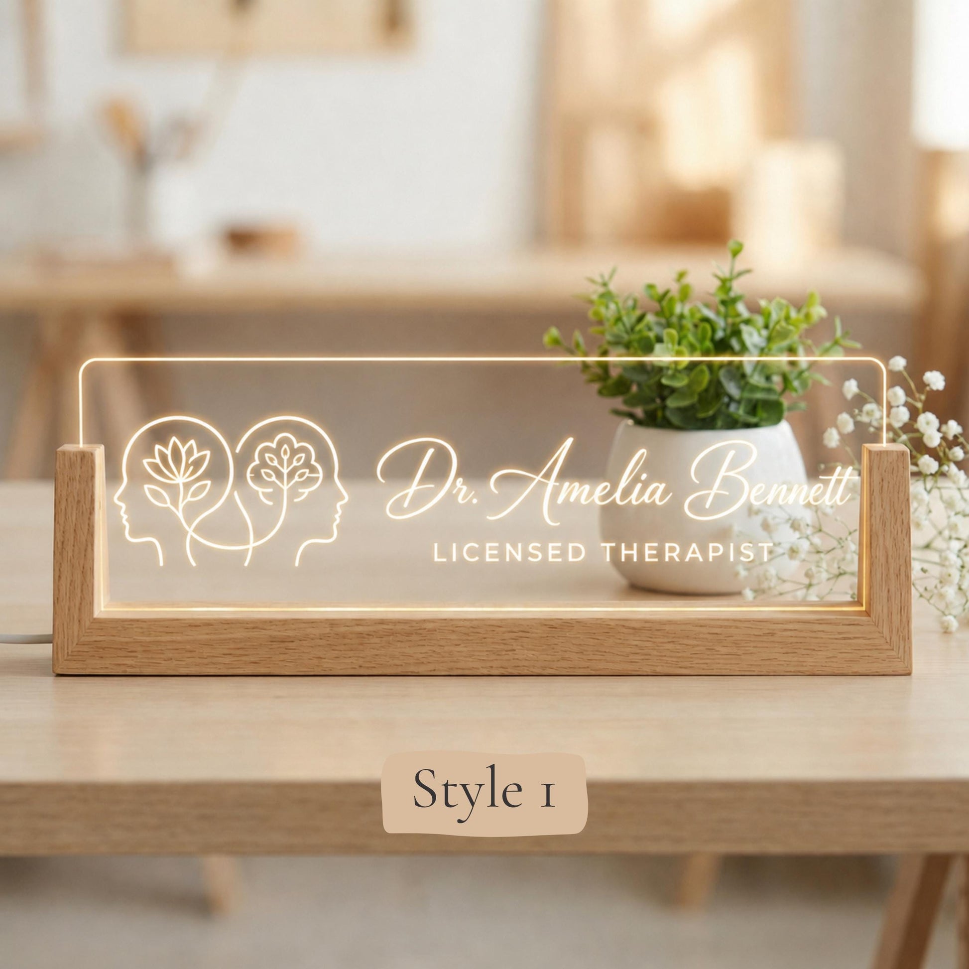Licensed Therapist LED Nameplate, Personalized Therapy Office Desk Sign, Custom Therapist Office Decor Gift