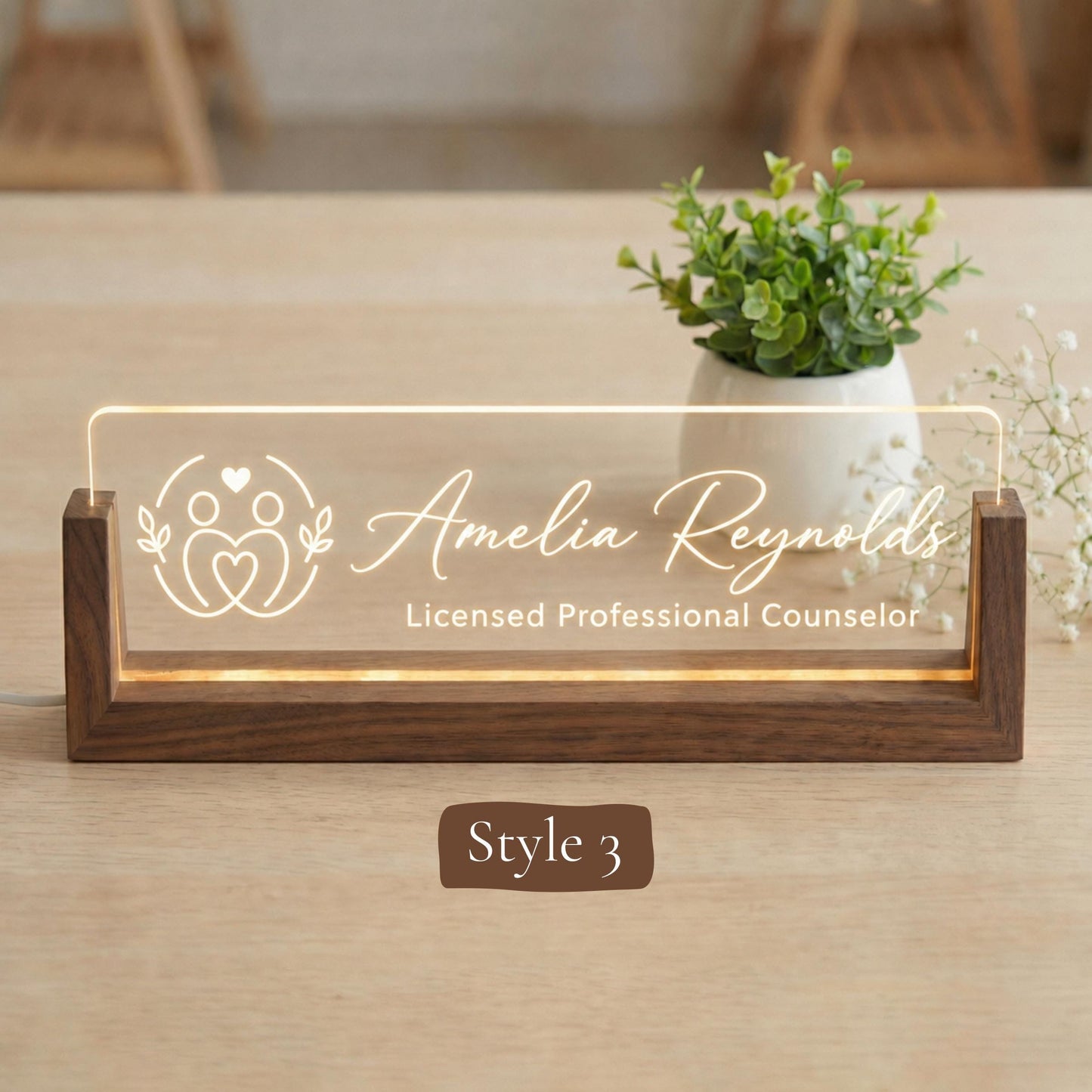 Psychotherapist LED Nameplate, Personalized Therapy Office Desk Sign, Custom Therapist Office Decor Gift