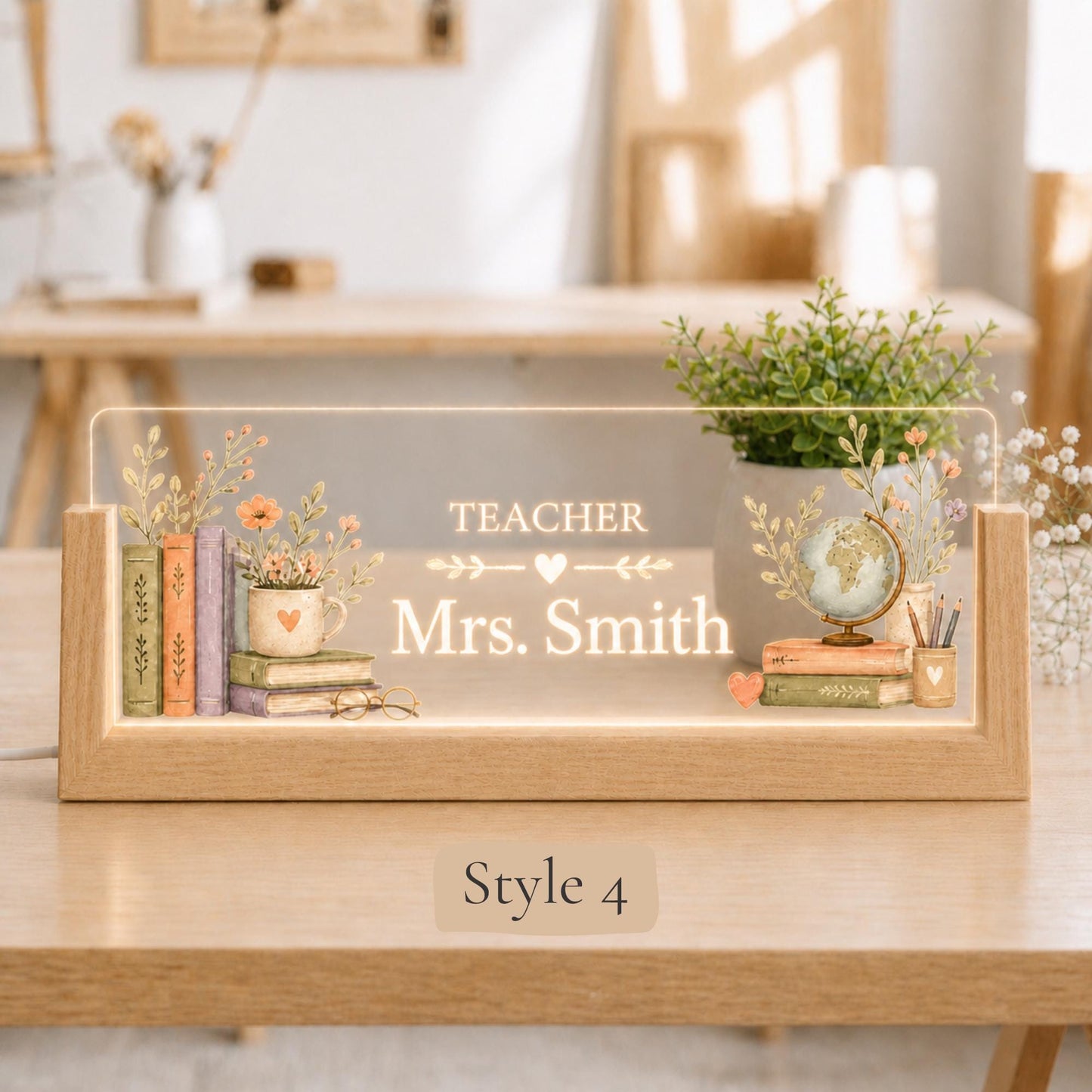 Teacher Appreciation Gift, Personalized LED Teacher Desk Nameplate, Custom Classroom Sign, End of Year Teacher Gift