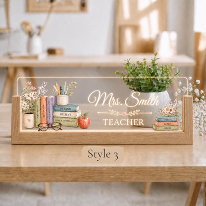 Teacher Appreciation Gift, Personalized LED Teacher Desk Nameplate, Custom Classroom Sign, End of Year Teacher Gift