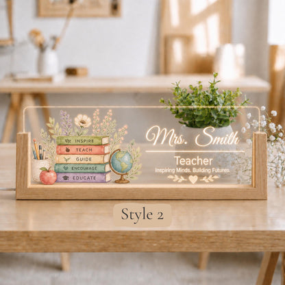 Teacher Appreciation Gift, Personalized LED Teacher Desk Nameplate, Custom Classroom Sign, End of Year Teacher Gift
