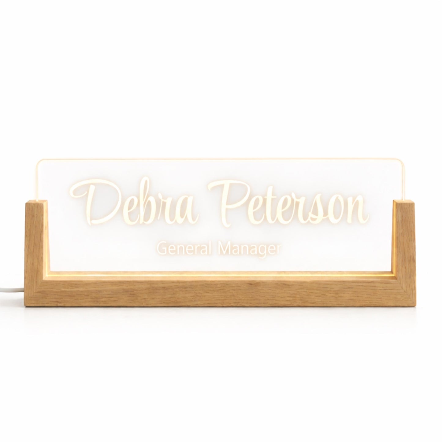 Personalized LED Desk Name Plate, Custom Acrylic Office Sign with Wooden Base (Arrives in 2 Days)