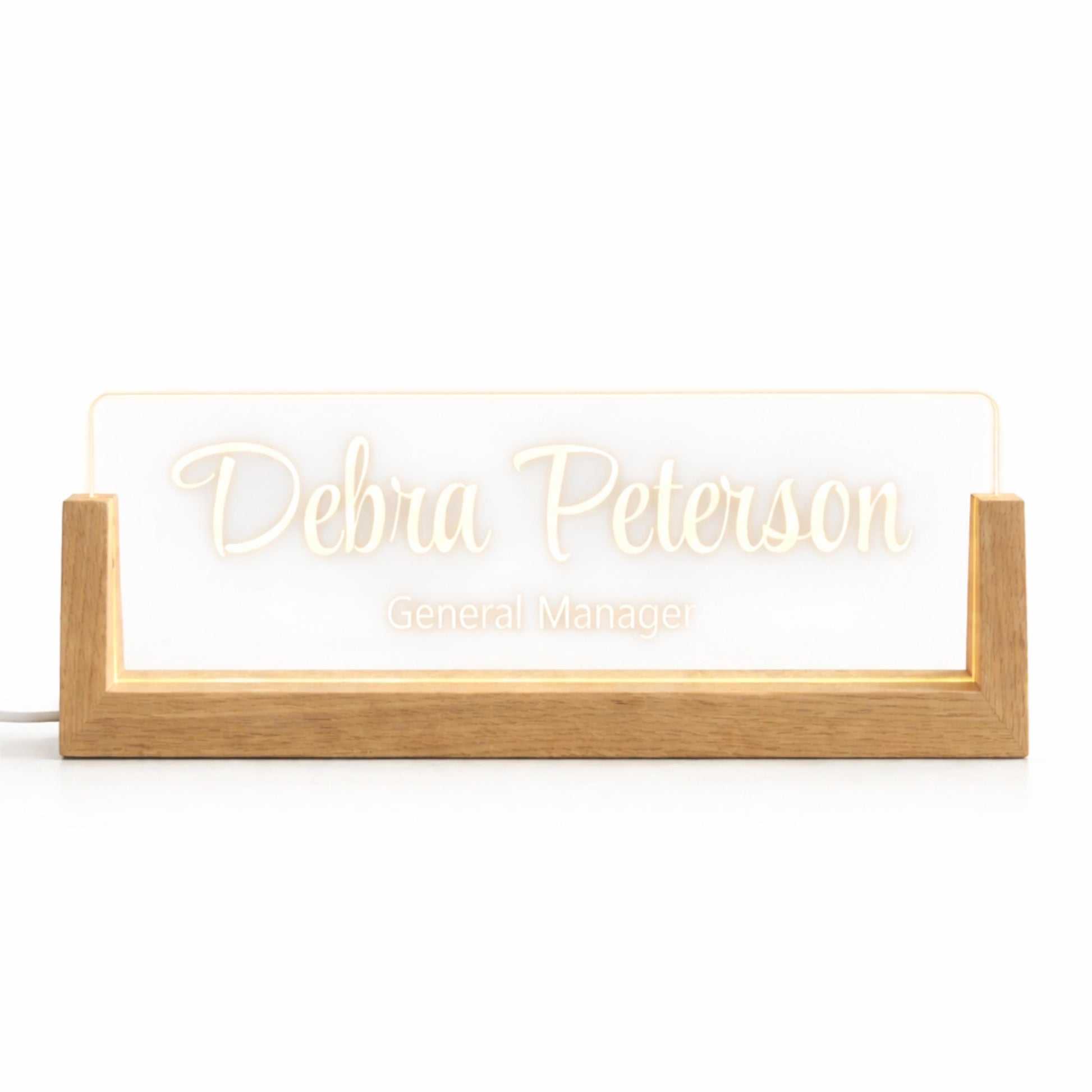Personalized LED Desk Name Plate, Custom Acrylic Office Sign with Wooden Base (Arrives in 2 Days)