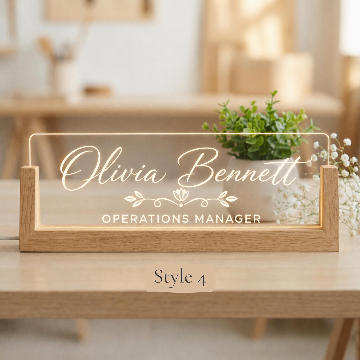 Personalized LED Desk Name Plate, Custom Acrylic Office Sign, Coworker or New Job Gift