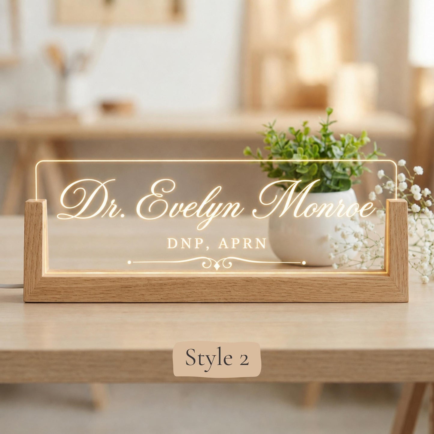Custom Doctor Desk Sign, Personalized LED Name Plate for Physician, Medical Office Nameplate, Doctor Office Decor