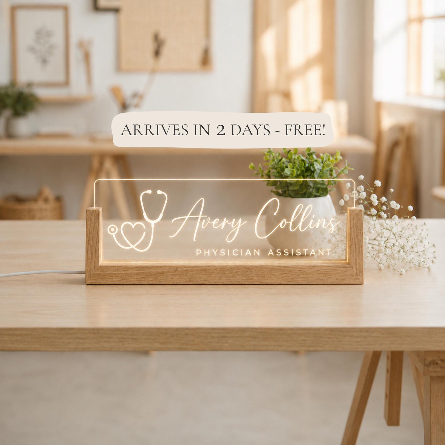 Physician Assistant Name Plate, Custom LED PA Desk Sign, Personalized Medical Nameplate, Office Gift