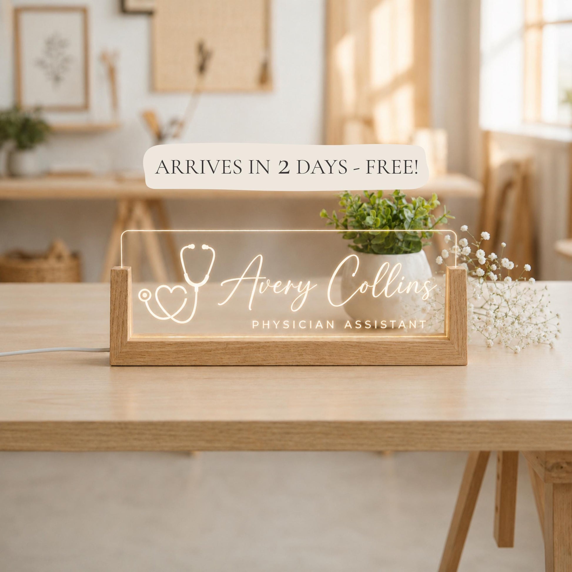 Physician Assistant Name Plate, Custom LED PA Desk Sign, Personalized Medical Nameplate, Office Gift