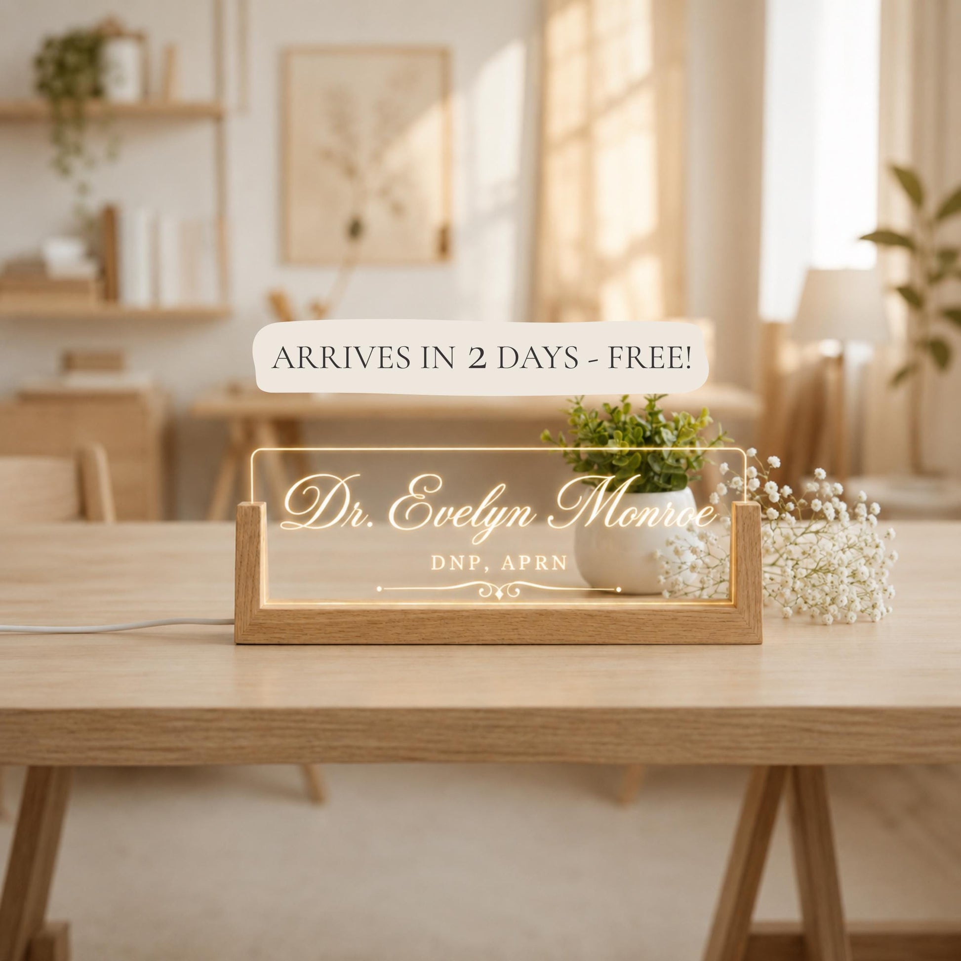 Doctor Graduation Gift, Personalized LED Doctor Desk Name Plate, Med School Gift, Physician Office Decor, White Coat Gift