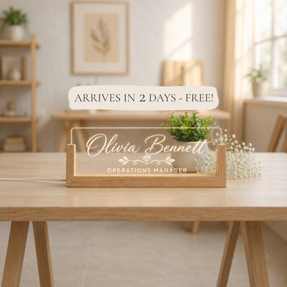 Personalized LED Desk Name Plate, Custom Acrylic Office Sign, Coworker or New Job Gift