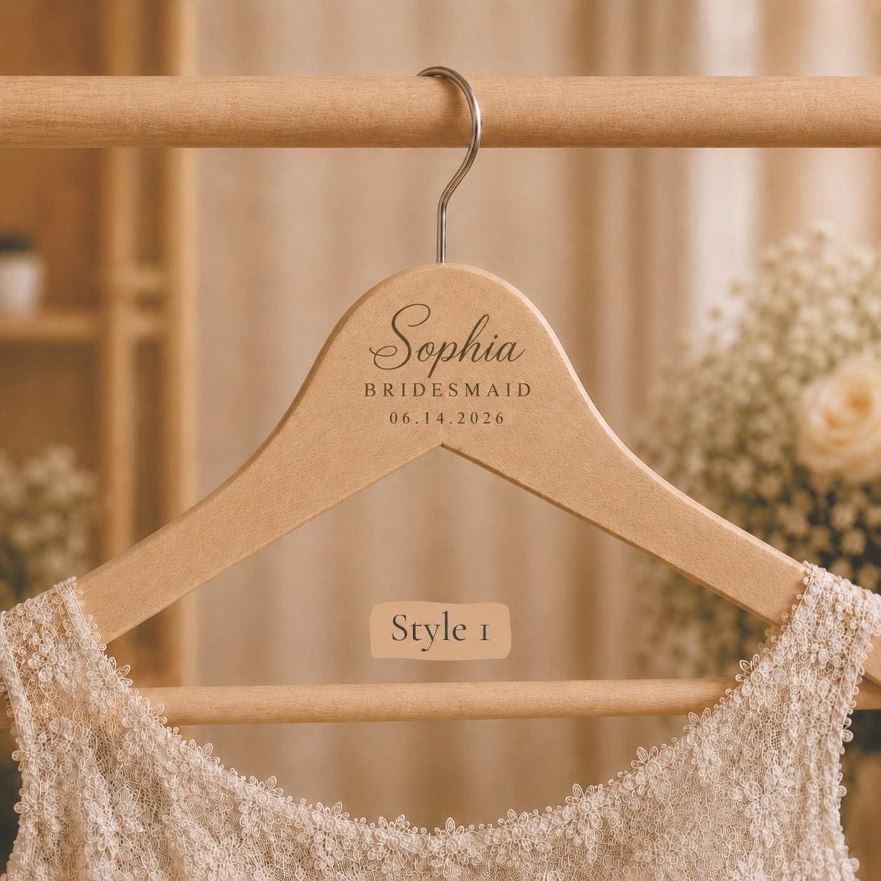 Personalized Wooden Wedding Hanger, Custom Bride Hanger with Name & Date, Bridesmaid Dress Hanger, Bridal Party Gift