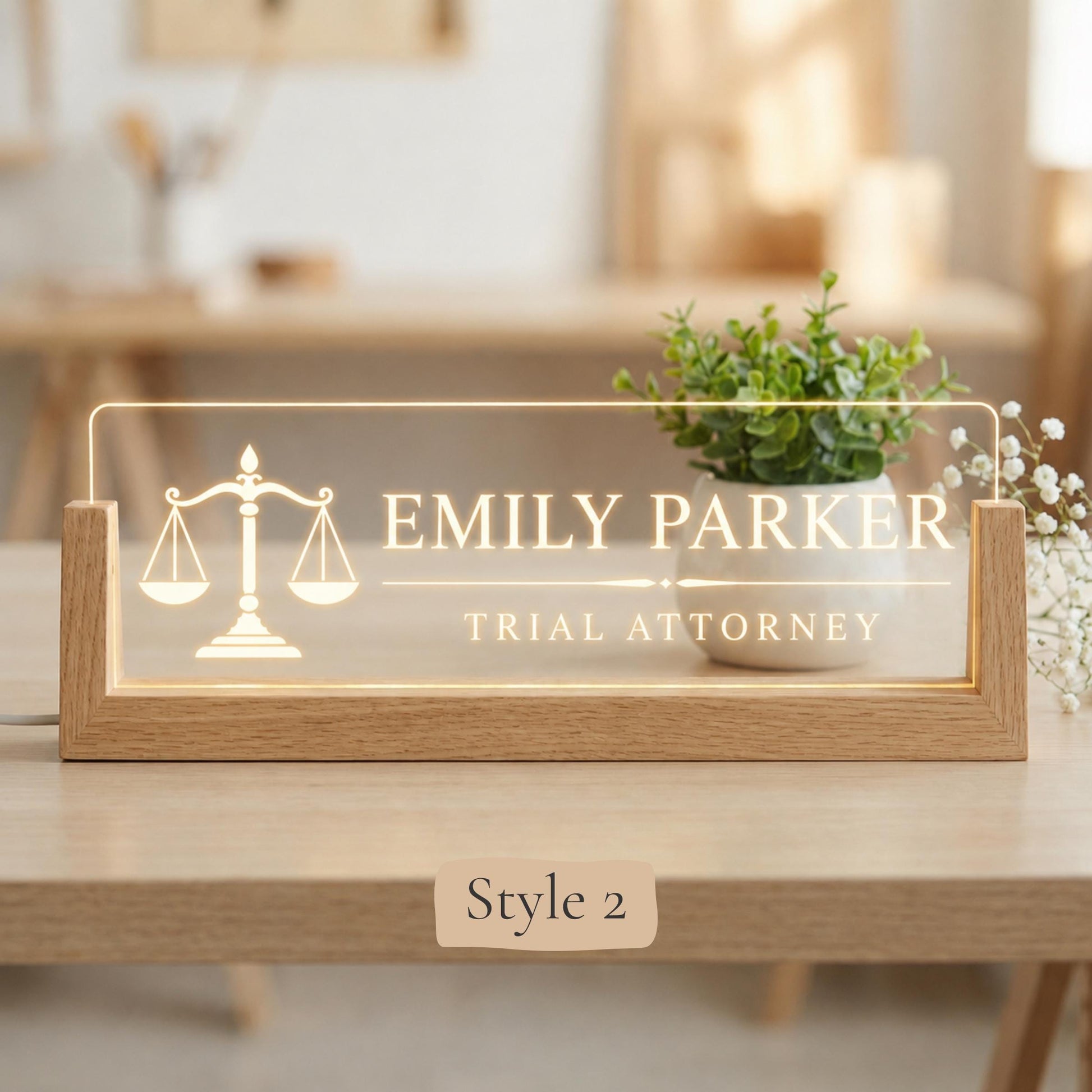Attorney At Law LED Nameplate, Personalized Lawyer Desk Sign, Custom Law Office Decor, Bar Exam Gift