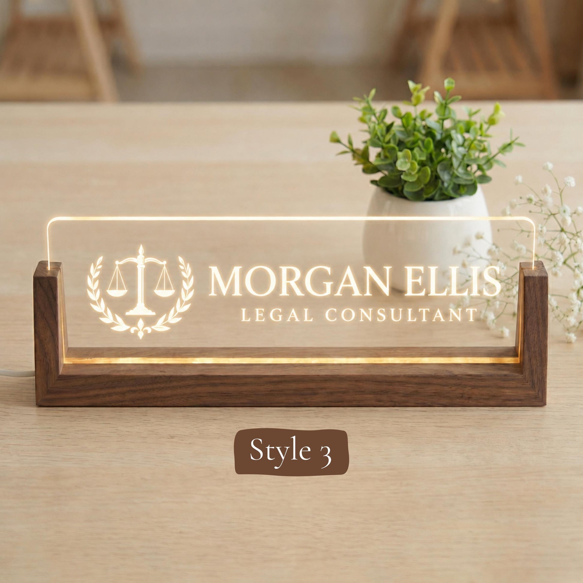 Trial Attorney LED Nameplate, Personalized Lawyer Desk Sign, Custom Courtroom Office Decor, Trial Lawyer Gift