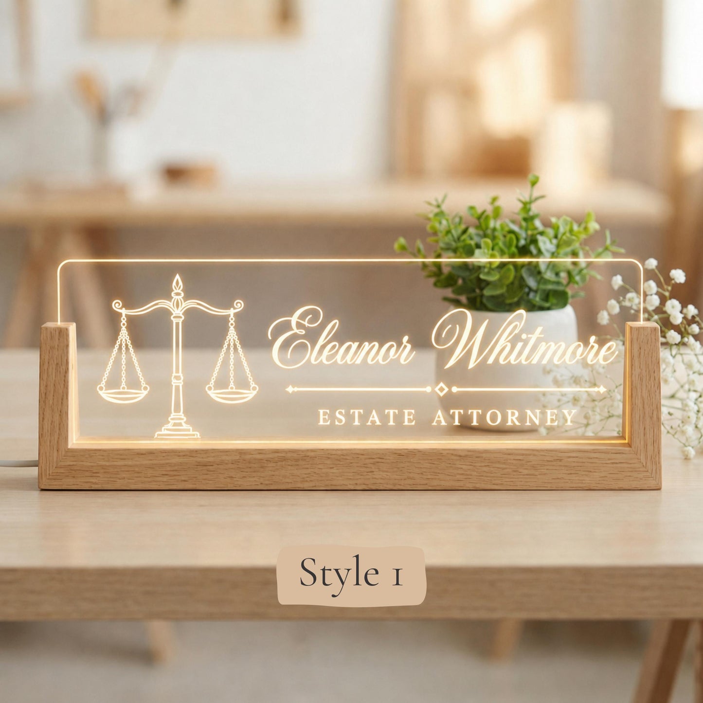 Estate Attorney LED Nameplate, Personalized Lawyer Desk Sign, Custom Law Office Decor, Probate Lawyer Gift
