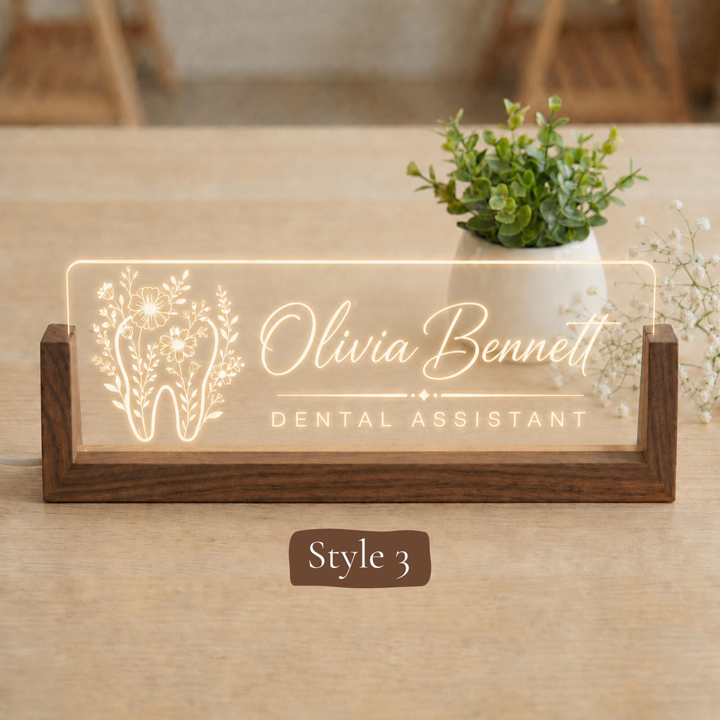 Personalized Dentist LED Nameplate, Custom Dental Office Desk Sign, Dental School Graduation Gift