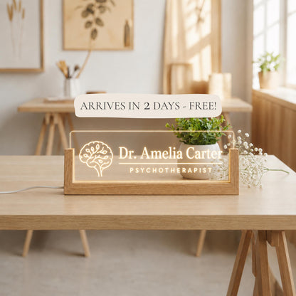 Psychotherapist LED Nameplate, Personalized Therapy Office Desk Sign, Custom Therapist Office Decor Gift