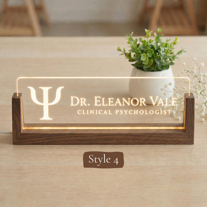 Professional Counselor LED Nameplate, Personalized Counseling Office Desk Sign, Custom Therapist Office Decor