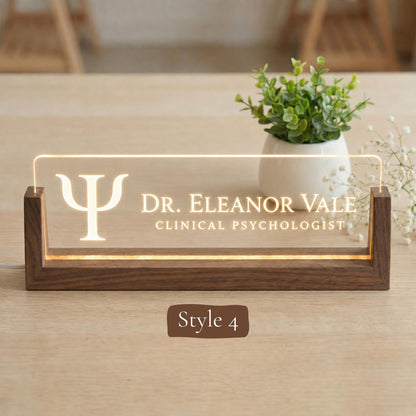 Clinical Psychologist LED Nameplate, Personalized Therapy Office Desk Sign, Mental Health Gift