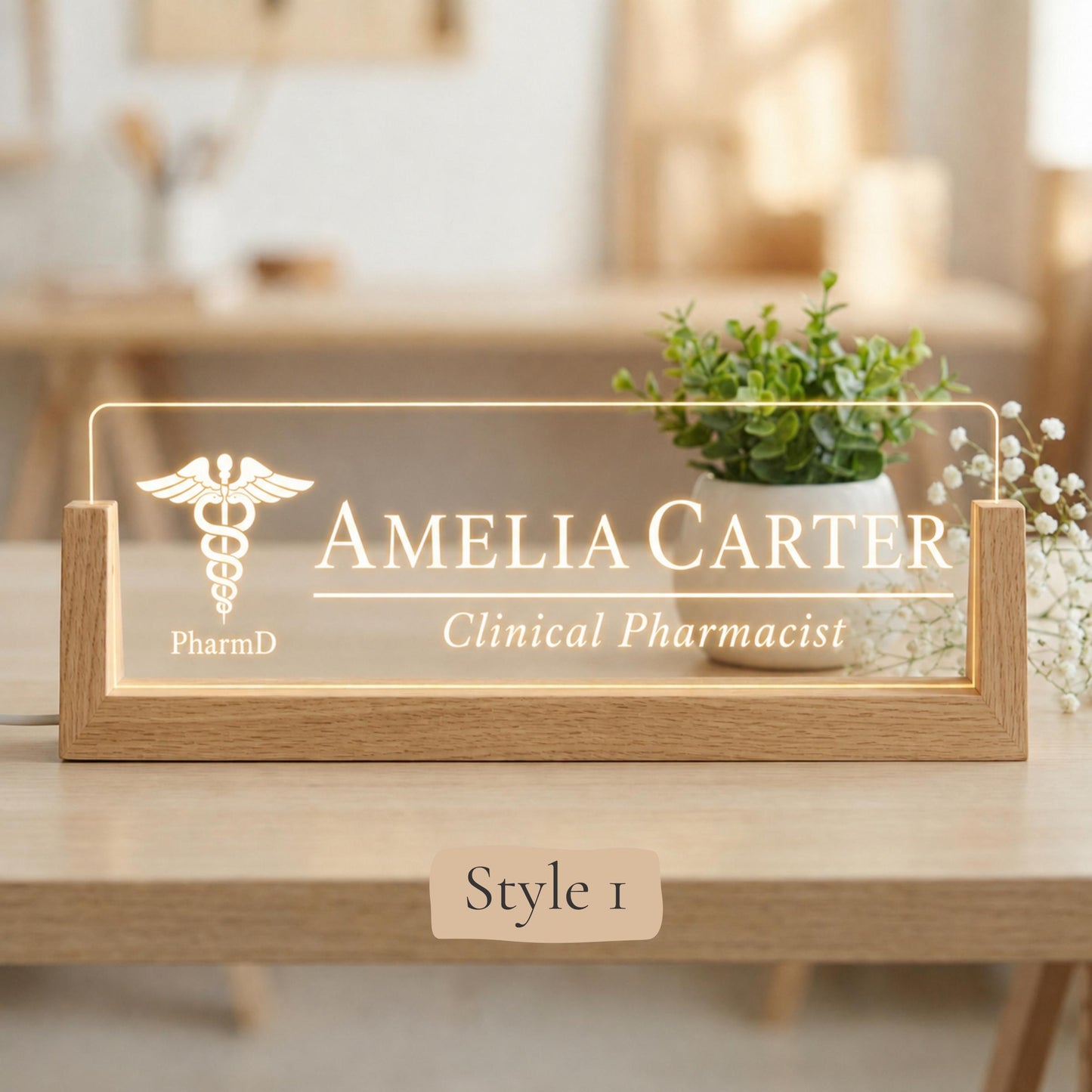 Clinical Pharmacist LED Nameplate, Personalized PharmD Desk Sign, Custom Hospital Pharmacy Office Decor