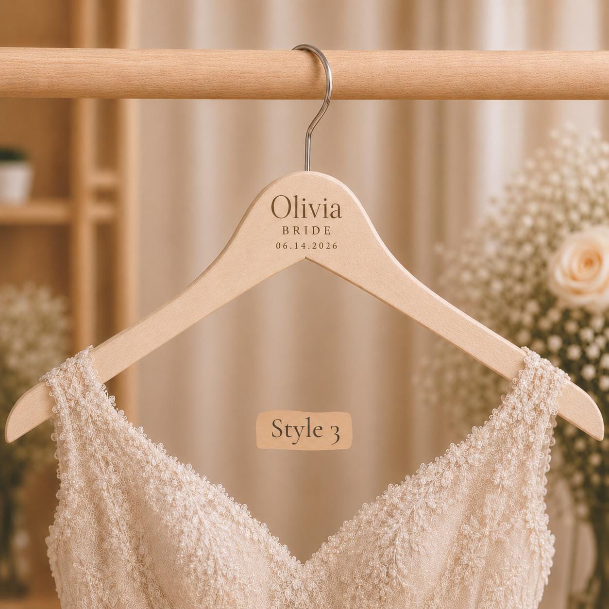 Personalized Bride's Hanger, Custom Wooden Wedding Hanger with Name & Date, Customized Gift, Bridal Party Hanger