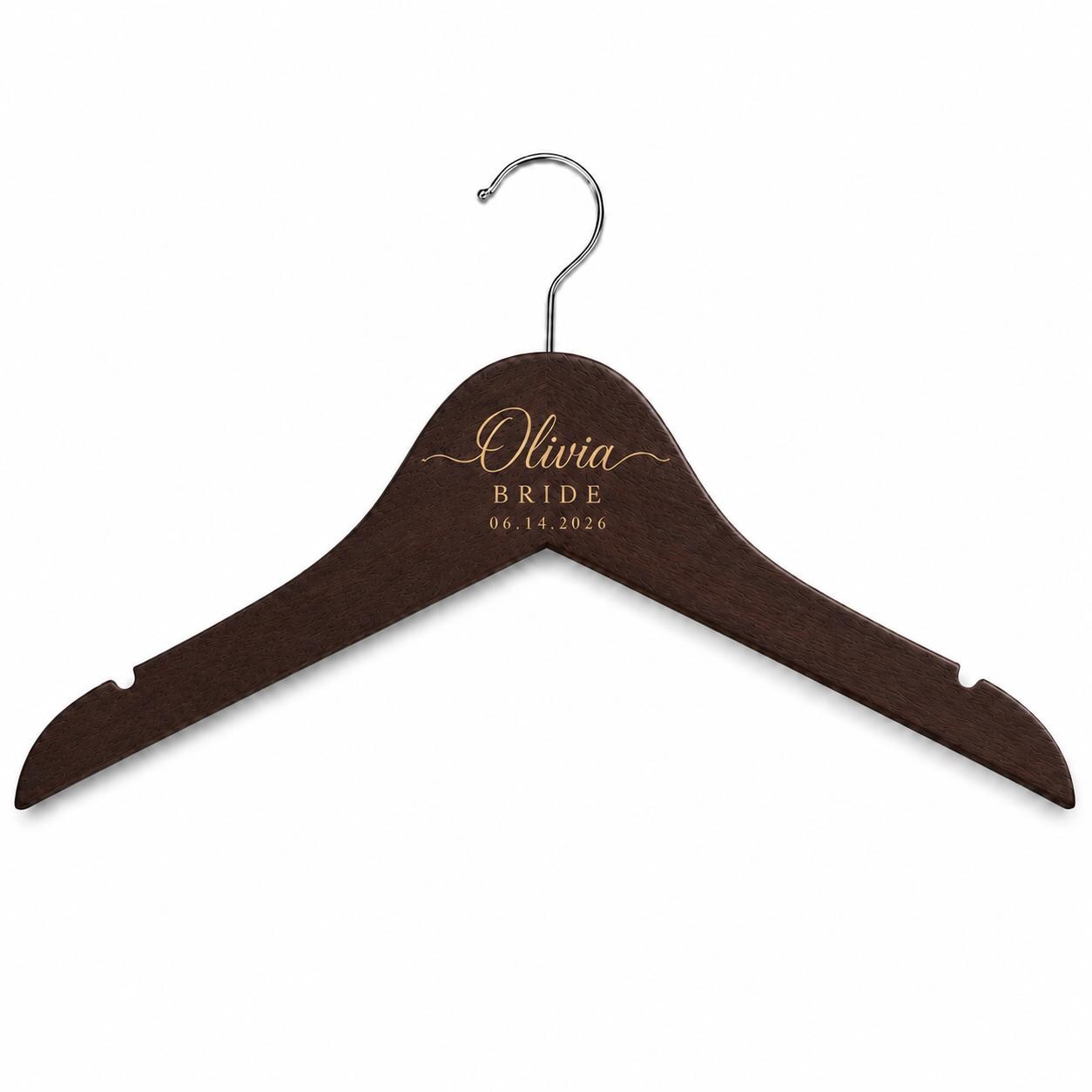 Personalized Dark Wooden Wedding Hanger, Custom Bride Hanger with Name & Date, Bridesmaid Dress Hanger, Bridal Party Gift