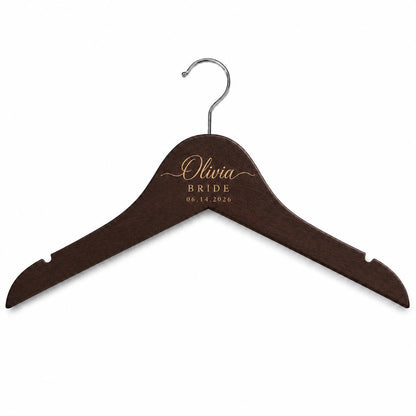 Personalized Dark Wooden Wedding Hanger, Custom Bride Hanger with Name & Date, Bridesmaid Dress Hanger, Bridal Party Gift
