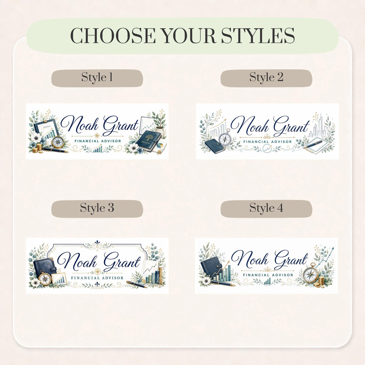 Four available personalized nameplate design examples