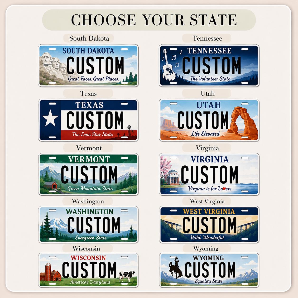 Custom State License Plate, Personalized 12x6 Aluminum Plate, Garage Wall Decor, Name Plate Gift