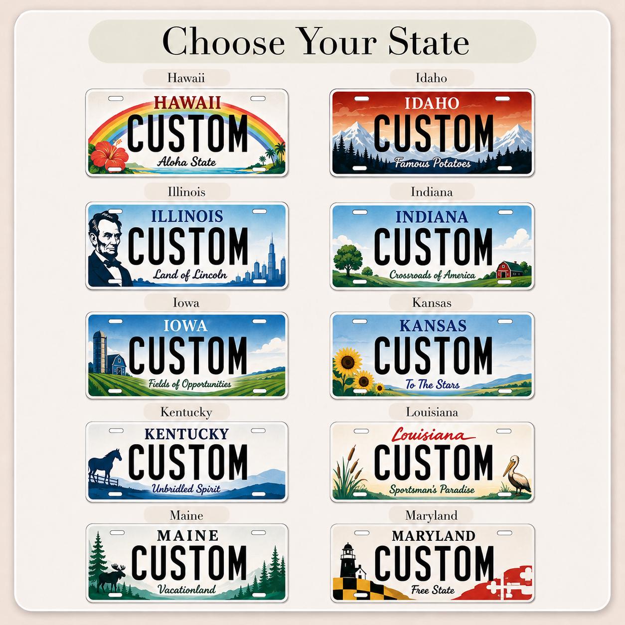 Custom State License Plate, Personalized 12x6 Aluminum Plate, Garage Wall Decor, Name Plate Gift