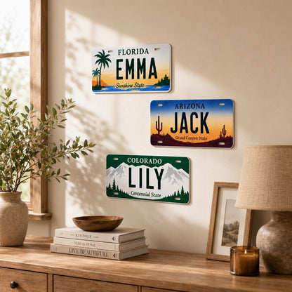 Custom State License Plate, Personalized 12x6 Aluminum Plate, Garage Wall Decor, Name Plate Gift