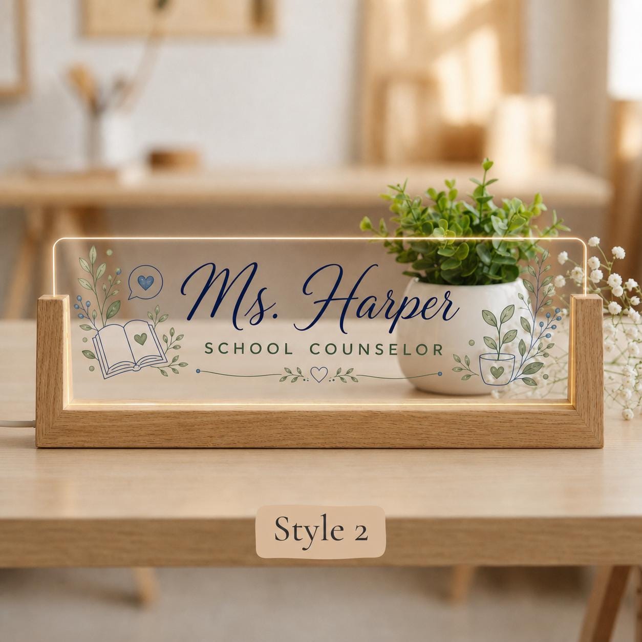 Personalized School Counselor LED Nameplate, Custom Office Desk Sign, Counselor Gift