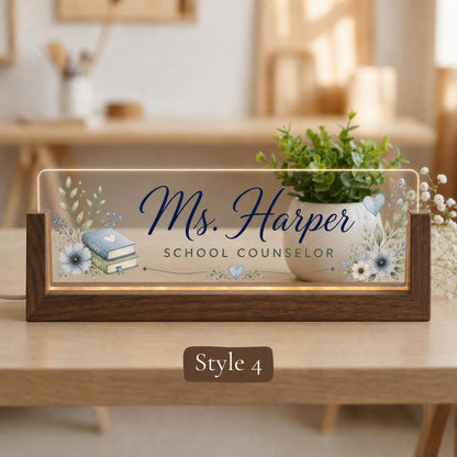 Personalized School Counselor LED Nameplate, Custom Office Desk Sign, Counselor Gift